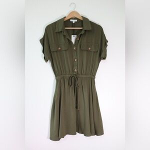 Miou Muse Chic Olive Green Button-Up Mini Dress Sz Small